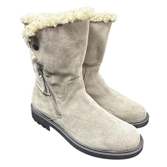Clarks Opal Zip Suede Mid-Calf Faux Fur Lined Bootie Beige Women's Size - Picture 1 of 11